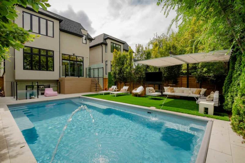 Baycrest Ave, Toronto landscaping with inground pool, patio and composite deck.