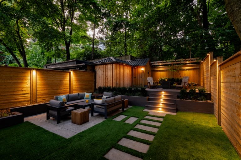 Raised composite deck, new fence, shed and patio building