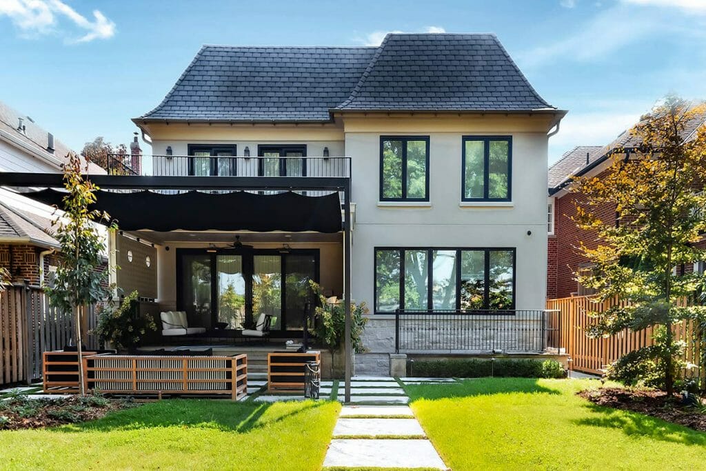 Complete Landscape Design Project by M.E. Contracting; Featuring Retractable Pergola and Interlocking.