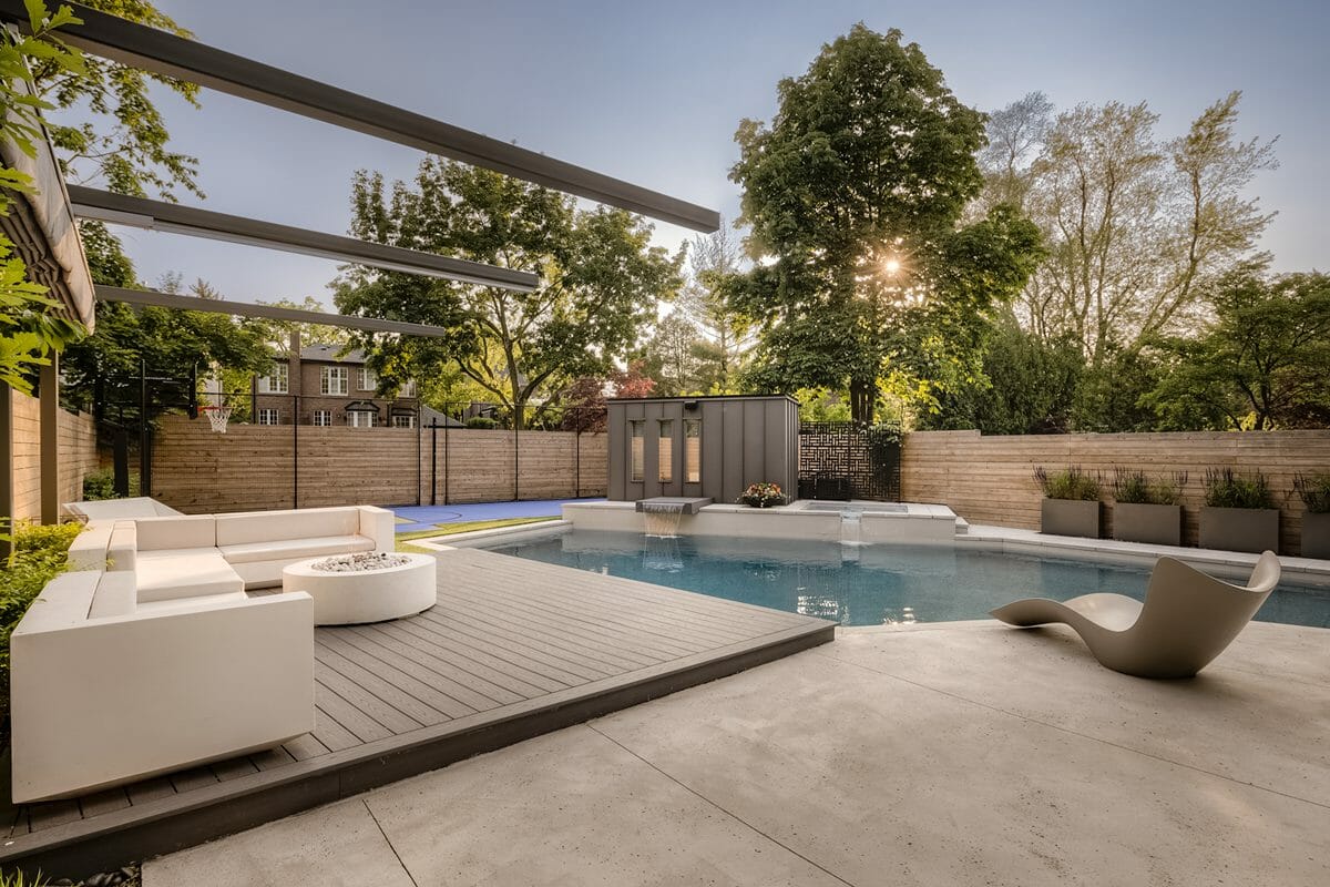 Landscaping with Pool, Sports Court, and Stone Deck Installation