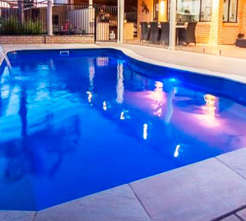 Moroccan Fiberglass Pool design display with landscape lighting