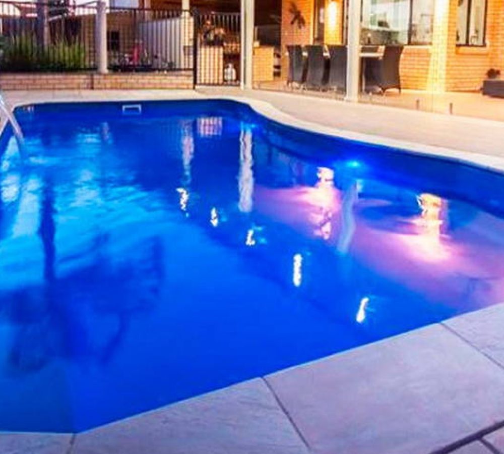 Moroccan Fiberglass Pool design display with landscape lighting